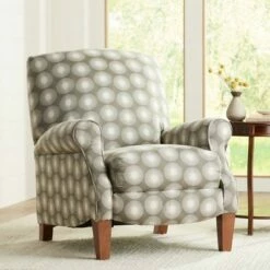 Kensington Hill Gray Fabric Recliner Chair Modern Armchair Comfortable Push Manual Reclining Footrest Bedroom Living Room Reading
