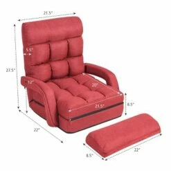 Costway Folding Floor Single Sofa Massage Recliner Chair W/ a Pillow 5 Adjustable Backrest Position Leisure Lounge Couch BlueRedWhite -Living Room Chairs store unnamed file 13007