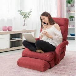 Costway Folding Floor Single Sofa Massage Recliner Chair W/ a Pillow 5 Adjustable Backrest Position Leisure Lounge Couch BlueRedWhite -Living Room Chairs store unnamed file 13008