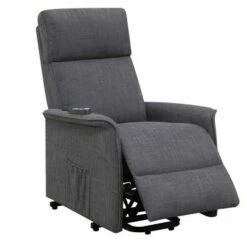 Fabric Power Lift Massage Recliner Chair with Wired Remote and Side Pockets Gray - Benzara -Living Room Chairs store unnamed file 13035
