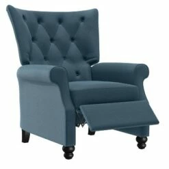 Button Tufted Press-Back Recliner Plush Low Pile Velvet Medium Blue - ProLounger