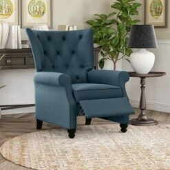 Button Tufted Press-Back Recliner Plush Low Pile Velvet Medium Blue - ProLounger -Living Room Chairs store unnamed file 13042