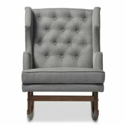 Iona Mid - Century Retro Modern Fabric Upholstered Button - Tufted Wingback Rocking Chair - Gray - Baxton Studio