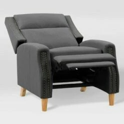 Lynwood Recliner Chair with Nailhead Trim - CorLiving Dark Gray -Living Room Chairs store unnamed file 13057