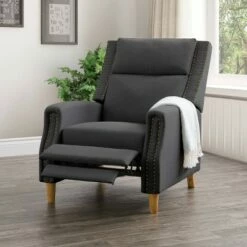 Lynwood Recliner Chair with Nailhead Trim - CorLiving Dark Gray -Living Room Chairs store unnamed file 13062