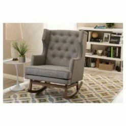 Iona Mid - Century Retro Modern Fabric Upholstered Button - Tufted Wingback Rocking Chair - Gray - Baxton Studio -Living Room Chairs store unnamed file 1307