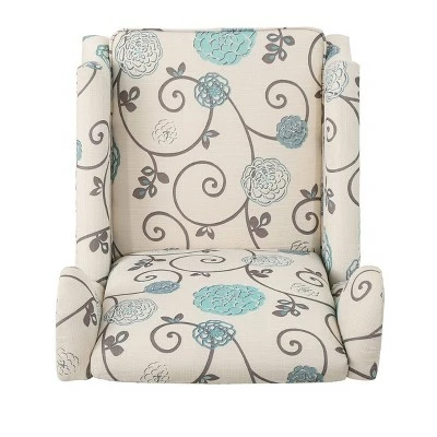 Set of 2 Wescott Contemporary Fabric Recliners Light Beige with Blue Floral/Dark Brown - Christopher Knight Home 8 Set of 2 Wescott Contemporary Fabric Recliners Light Beige with Blue Floral/Dark Brown - Christopher Knight Home - Image 6