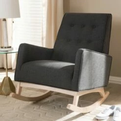Marlena Mid - Century Modern Fabric Upholstered Whitewash Wood Rocking Chair - Baxton Studio Dark Gray -Living Room Chairs store unnamed file 1313
