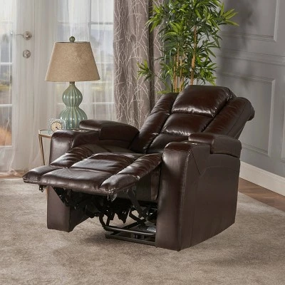 Emersyn Tufted Leather Power Recliner with Arm Storage and USB Cord Brown - Christopher Knight Home 3 Emersyn Tufted Leather Power Recliner with Arm Storage and USB Cord Brown - Christopher Knight Home
