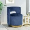 Cardan Modern Glam Round Open Back Velvet Swivel Club Chair - Christopher Knight Home Cobalt/copper