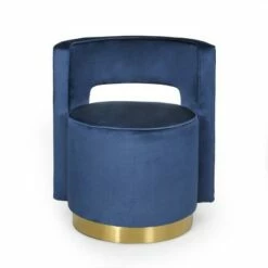 Cardan Modern Glam Round Open Back Velvet Swivel Club Chair - Christopher Knight Home Cobalt/copper -Living Room Chairs store unnamed file 1336