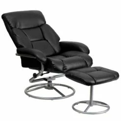 Flash Furniture Contemporary Multi-Position Recliner and Ottoman with Metal Base in Black LeatherSoft