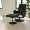 Flash Furniture Massaging Heat Controlled Adjustable Recliner and Ottoman with Wrapped Base in Black LeatherSoft