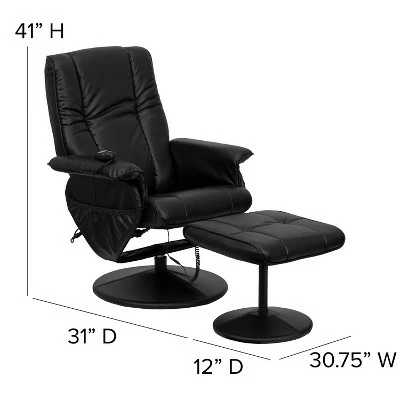 Flash Furniture Massaging Heat Controlled Adjustable Recliner and Ottoman with Wrapped Base in Black LeatherSoft 5 Flash Furniture Massaging Heat Controlled Adjustable Recliner and Ottoman with Wrapped Base in Black LeatherSoft - Image 3
