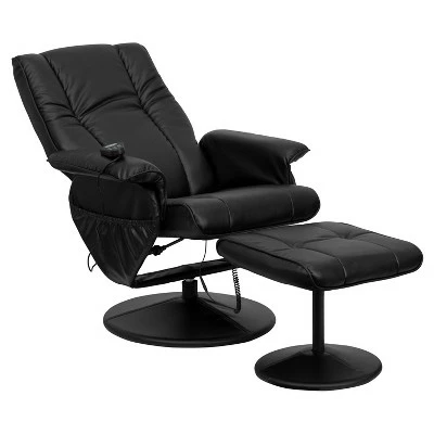 Flash Furniture Massaging Heat Controlled Adjustable Recliner and Ottoman with Wrapped Base in Black LeatherSoft 9 Flash Furniture Massaging Heat Controlled Adjustable Recliner and Ottoman with Wrapped Base in Black LeatherSoft - Image 7