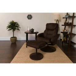 Flash Furniture Contemporary Multi-Position Recliner and Ottoman with Circular Wrapped Base in Brown Microfiber