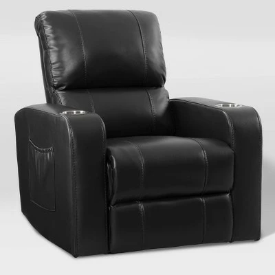 Tucson Home Theater Single Power Recliner with Stainless Steel Cup Holders Black Leather Gel - Corliving 3 Tucson Home Theater Single Power Recliner with Stainless Steel Cup Holders Black Leather Gel - Corliving