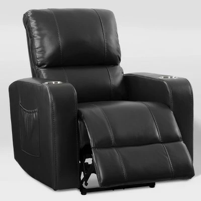 Tucson Home Theater Single Power Recliner with Stainless Steel Cup Holders Black Leather Gel - Corliving 4 Tucson Home Theater Single Power Recliner with Stainless Steel Cup Holders Black Leather Gel - Corliving - Image 2