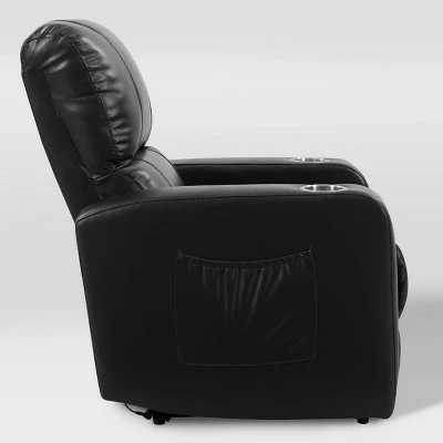 Tucson Home Theater Single Power Recliner with Stainless Steel Cup Holders Black Leather Gel - Corliving 6 Tucson Home Theater Single Power Recliner with Stainless Steel Cup Holders Black Leather Gel - Corliving - Image 4