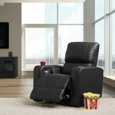 Tucson Home Theater Single Power Recliner with Stainless Steel Cup Holders Black Leather Gel - Corliving 8 Tucson Home Theater Single Power Recliner with Stainless Steel Cup Holders Black Leather Gel - Corliving - Image 6