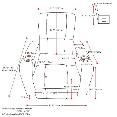 Tucson Home Theater Single Power Recliner with Stainless Steel Cup Holders Black Leather Gel - Corliving 9 Tucson Home Theater Single Power Recliner with Stainless Steel Cup Holders Black Leather Gel - Corliving - Image 7