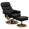 Flash Furniture Contemporary Multi-Position Recliner and Ottoman with Wood Base in Black LeatherSoft