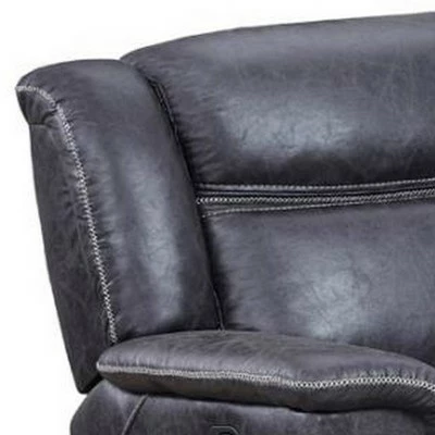 Left Arm Facing Recliner with Faux Leather Upholstery Gray - Benzara 3 Left Arm Facing Recliner with Faux Leather Upholstery Gray - Benzara - Image 2