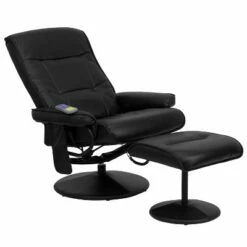 Flash Furniture Massaging Multi-Position Recliner with Side Pocket and Ottoman in Black LeatherSoft