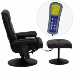 2pc Massaging Multi Position Recliner with Side Pocket Set Black - Riverstone Furniture Collection