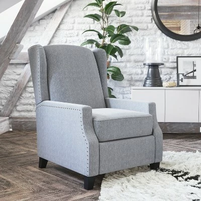 Emma and Oliver Fabric Upholstered Easy Push Back Recliner - Classic Wingback Design with Nailhead Accent Trim and Footrest 3 Emma and Oliver Fabric Upholstered Easy Push Back Recliner - Classic Wingback Design with Nailhead Accent Trim and Footrest