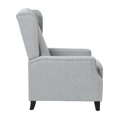 Emma and Oliver Fabric Upholstered Easy Push Back Recliner - Classic Wingback Design with Nailhead Accent Trim and Footrest 4 Emma and Oliver Fabric Upholstered Easy Push Back Recliner - Classic Wingback Design with Nailhead Accent Trim and Footrest - Image 2