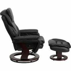 Contemporary Recliner and Ottoman Leather - Riverstone Furniture Collection Black Leather