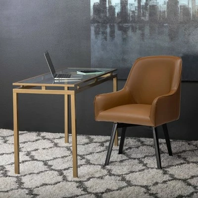 Spire Luxe Swivel Guest/Dining/Office Accent Chair with Arms Blended Leather - Studio Designs Home Caramel Brown 3 Spire Luxe Swivel Guest/Dining/Office Accent Chair with Arms Blended Leather - Studio Designs Home Caramel Brown