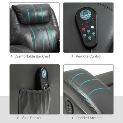 HomCom Electric Power Reclining Massage Sofa PU leather with 8-Point Vibration Waist Heating Side Storage USB Port 7 HomCom Electric Power Reclining Massage Sofa PU leather with 8-Point Vibration Waist Heating Side Storage USB Port - Image 5