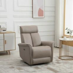 HomCom Modern Electronic Power Recliner Upholstered Swivel Glider Rocking Chair with USB Port
