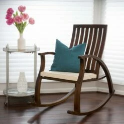Abraham Wood Rocking Chair with Cushion - Brown Mahogany - Christopher Knight Home