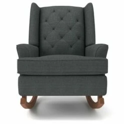 Best Chairs Inc. Best Chairs Ames Upholstered Runner Rocker Dark Walnut Cobalt