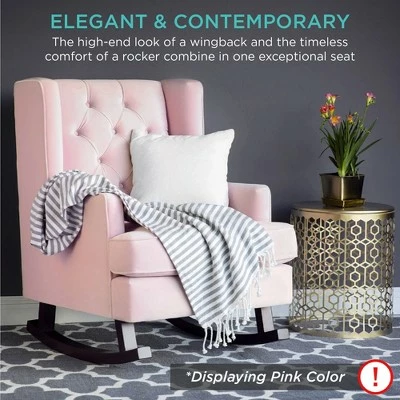 Best Choice Products Rocking Accent Chair, Tufted Upholstered Wingback for Home, Nursery w/ Wood Frame 7 Best Choice Products Rocking Accent Chair, Tufted Upholstered Wingback for Home, Nursery w/ Wood Frame - Image 5
