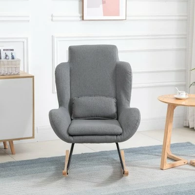 HomCom Modern Wingback Fabric Rocking Sofa Chair 3 HomCom Modern Wingback Fabric Rocking Sofa Chair