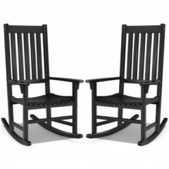 Costway 2PCS Wood Rocking Chair Porch Rocker High Back Garden Seat Indoor Outdoor -Living Room Chairs store unnamed file 14094