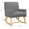 Costway Mid Century Rocking Chair Upholstered Armchair w/ Lumbar Support BeigeGray -Living Room Chairs store unnamed file 14097