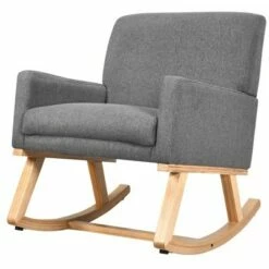 Costway Mid Century Rocking Chair Upholstered Armchair w/ Lumbar Support BeigeGray -Living Room Chairs store unnamed file 14104
