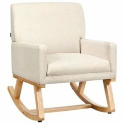 Costway Mid Century Rocking Chair Upholstered Armchair w/ Lumbar Support BeigeGray -Living Room Chairs store unnamed file 14106