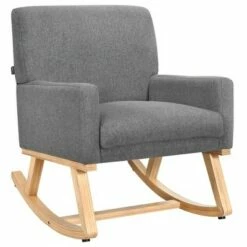 Costway Mid Century Rocking Chair Upholstered Armchair w/ Lumbar Support BeigeGray -Living Room Chairs store unnamed file 14107