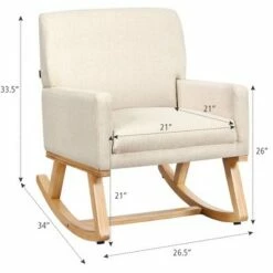Costway Mid Century Fabric Rocking Chair Upholstered Accent Armchair Lounge Chair Beige/Gray