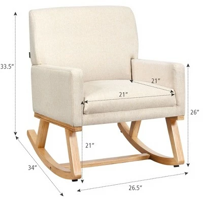 Costway Mid Century Fabric Rocking Chair Upholstered Accent Armchair Lounge Chair Beige/Gray 3 Costway Mid Century Fabric Rocking Chair Upholstered Accent Armchair Lounge Chair Beige/Gray
