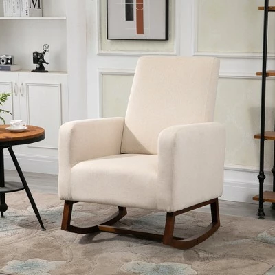 HomCom Fabic Rocking Chair with Solid Curved Wood Base 3 HomCom Fabic Rocking Chair with Solid Curved Wood Base