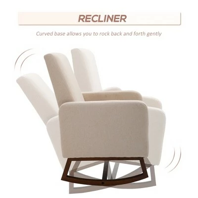HomCom Fabic Rocking Chair with Solid Curved Wood Base 5 HomCom Fabic Rocking Chair with Solid Curved Wood Base - Image 3