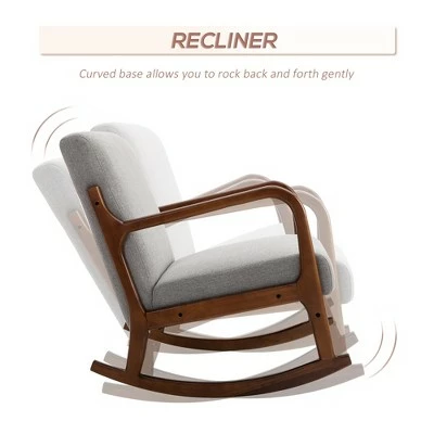 HomCom Linen Fabric Rocking Chair with Curved Wood Base 4 HomCom Linen Fabric Rocking Chair with Curved Wood Base - Image 2