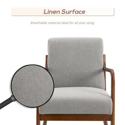 HomCom Linen Fabric Rocking Chair with Curved Wood Base 5 HomCom Linen Fabric Rocking Chair with Curved Wood Base - Image 3